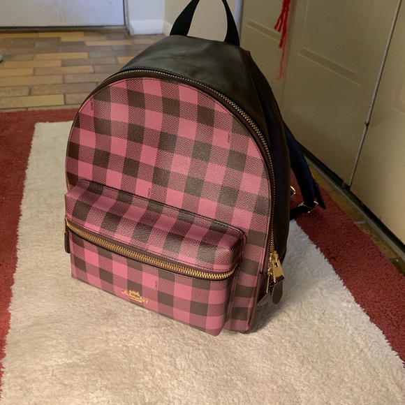 purple checkered backpack